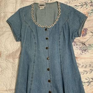 Vintage denim floral button down maxi dress